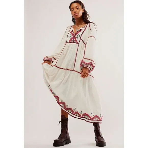 Free People Women's Sweet Escape Midi Dress boho embroidered small - Picture 12 of 12